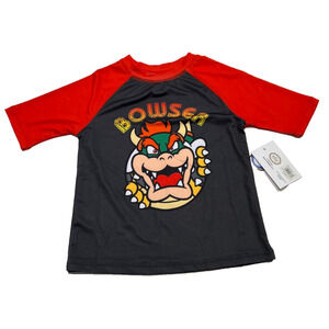 Super Mario Bros. Bowser Rash Guard Shirt Boys Size 4 Nwt